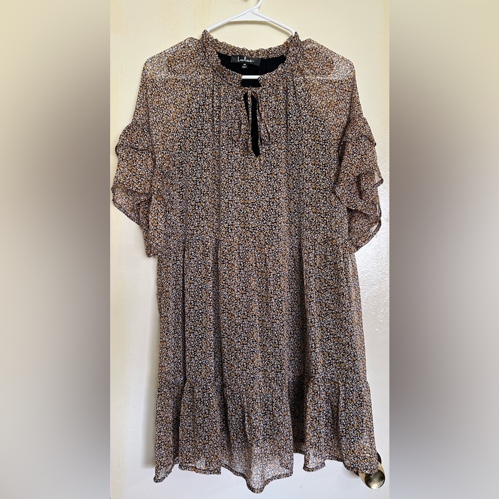 👗Lulu's Black/Gold/White Sheer Lined Babydoll Dress